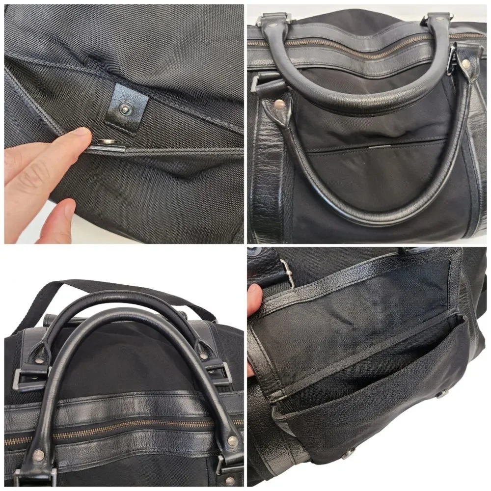 Banana Republic Large Black Canvas Leather Trim Duffle Weekender Travel Bag